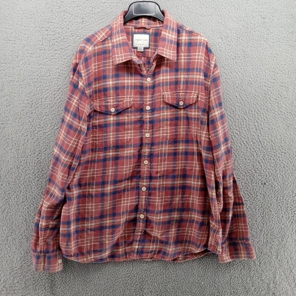 American Eagle Shirt Mens XL‎ Brown Rust Blue Plaid Super Soft Flannel Western - Picture 1 of 7